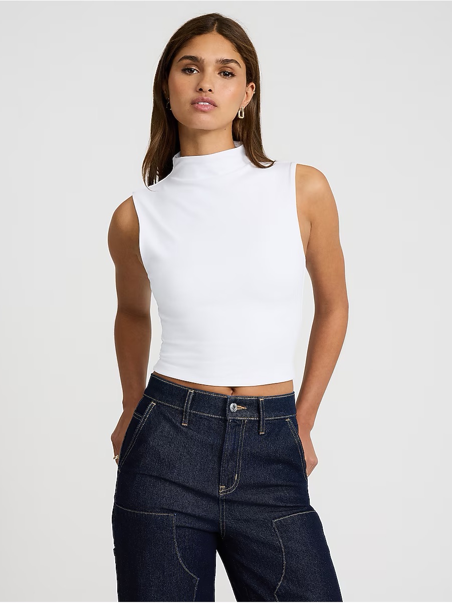 Express White Sleeveless Mock Neck Crop Tank